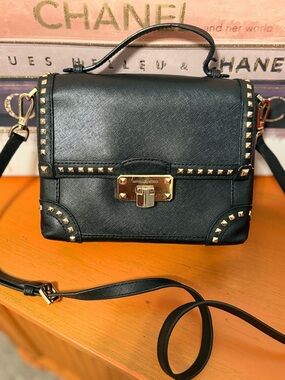 Michael Kors Eldridge Black Studded Small Trunk Satchel
